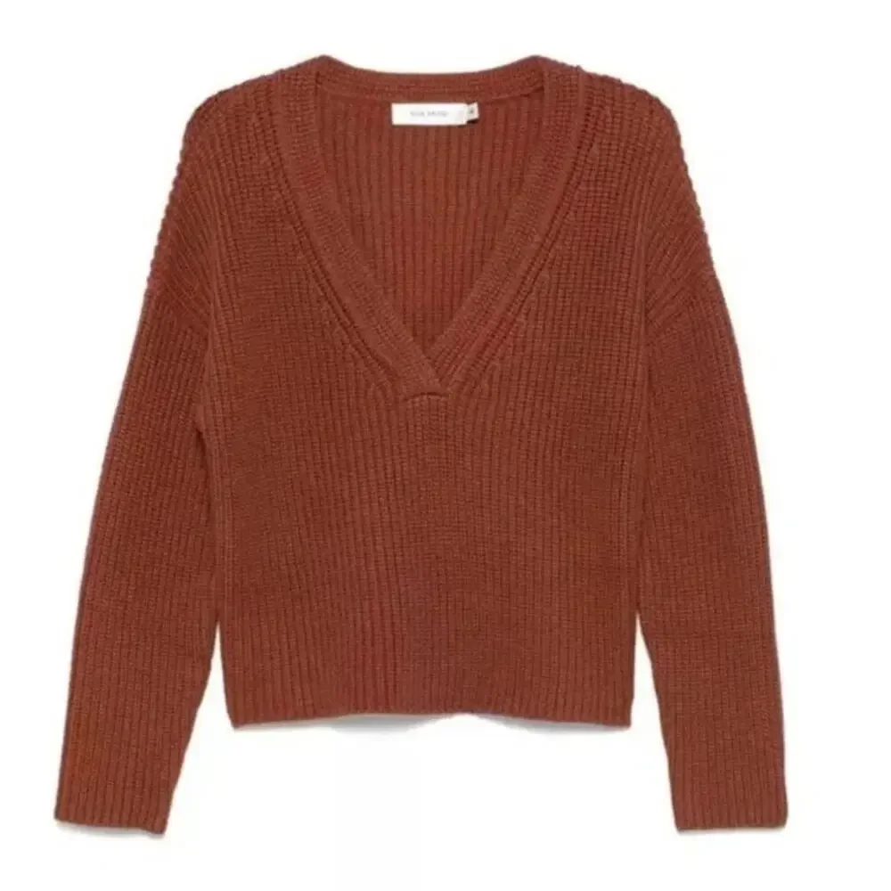 AYA MUSE Ribbed Sweater NWT Cinnamon Rust V Neck Revolve Size M